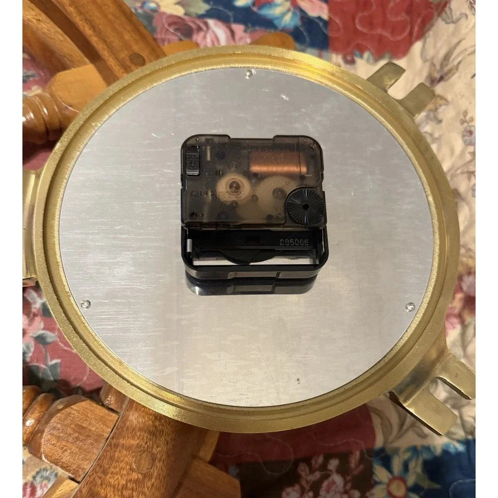 Vtg Brass And Wood Clock 